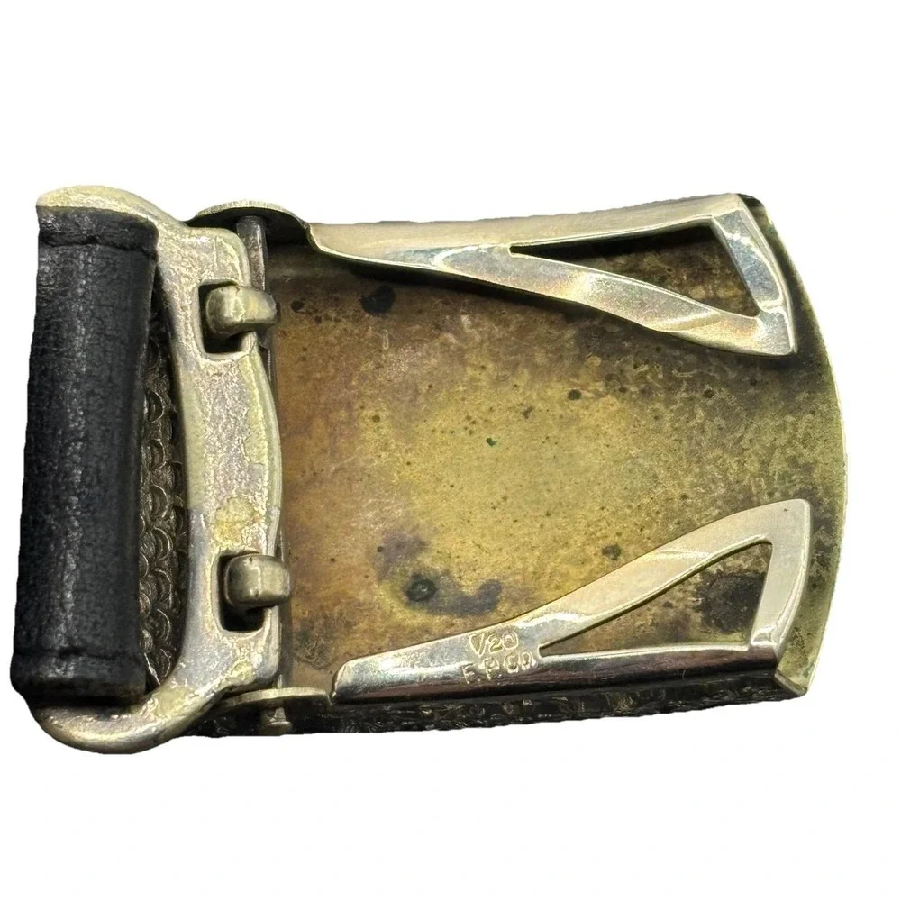 VTG Russia Cowhide Leather Belt 1/20 FPCO‎ Gold Filled Buckle Monogram K Sz 46